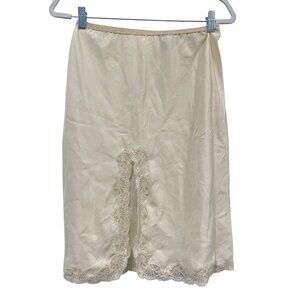 Vintage 60s Lady Lynne Beige Half Slip Size Small Lace Hem Elastic Intimate